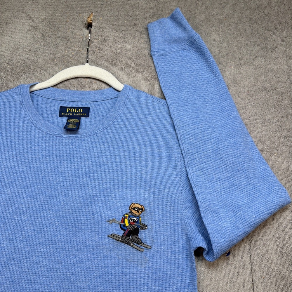 Polo Ralph Lauren Polo Bear‎ Ski Thermal Waffle Knit Shirt Blue Small